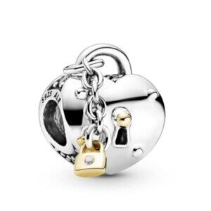 🌺Pandora Pandora Two-Tone Heart & Lock 14K Gold Charm